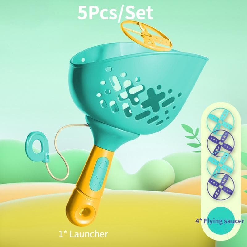 Flying Saucers Disc Launcher Kids Flying Toys Pull String Throw Catch Outdoor Sport Propeller Children Toys Gift for Boys Girls 5Pcs/Set green