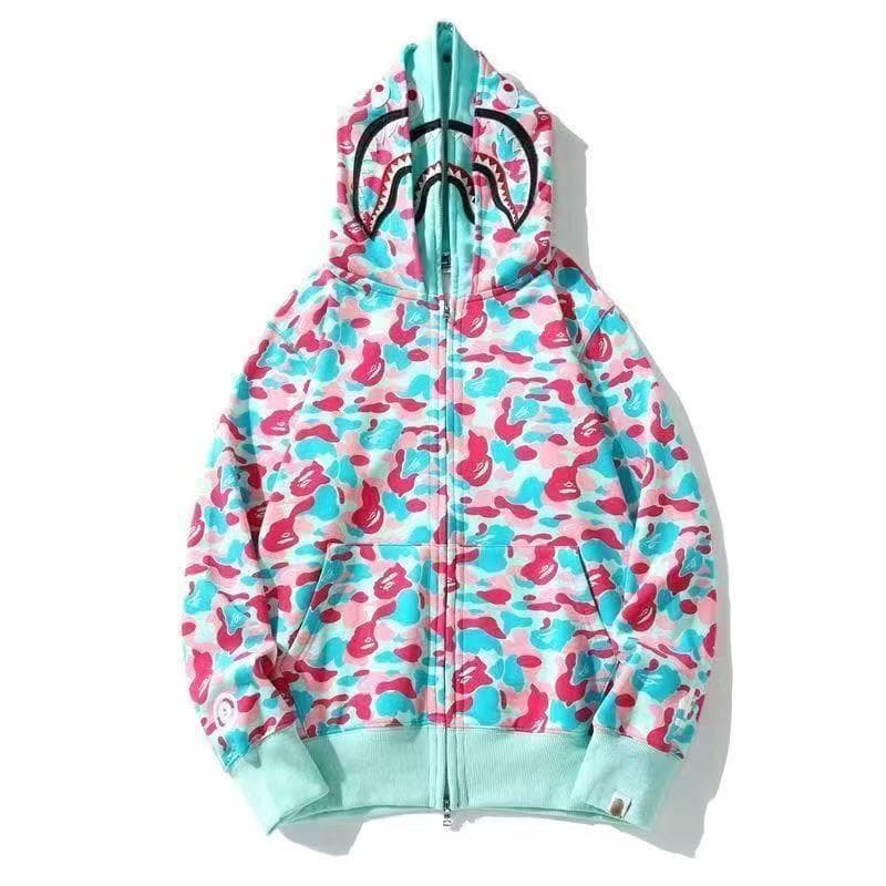 American Retro Camouflage Hooded Zip-Up Sweatshirt - Unisex Autumn Outerwear Small