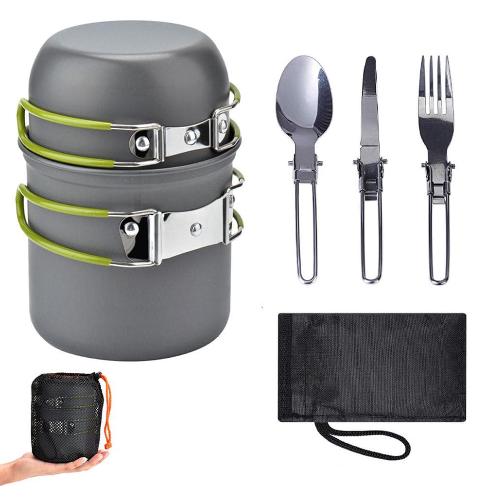 Ultralight Camping Cookware Utensils outdoor tableware set Hiking Picnic Backpacking Camping Tableware Pot Pan 1-2persons green