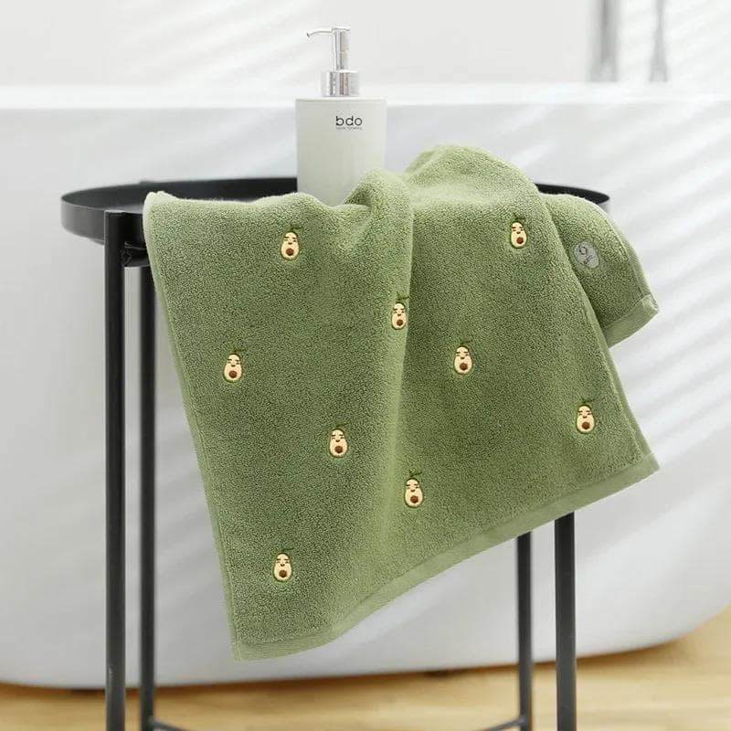 Women Bath Bathroom Embroidered Avocado Cotton Towel Face Towel Adult green