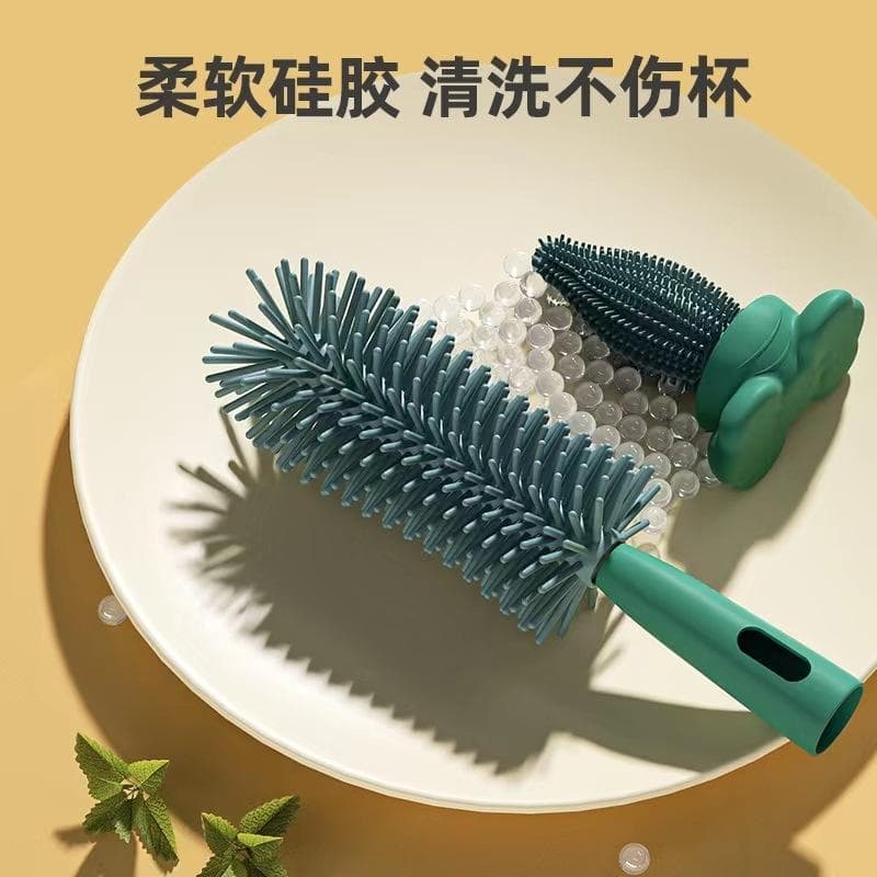 Cross-border milk bottle brush baby silicone bottle brush cleaning brush straw nipple brush set blue