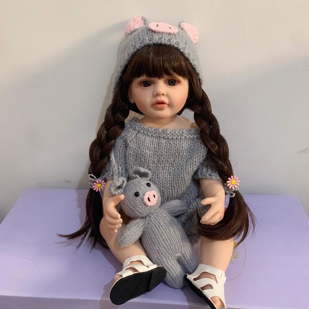 Beautiful 55 CM Soft Silicone Reborn Baby Long Hair Girl 22 Inch Doll Toy Lifelike Realistic Princess Toddler Bebe