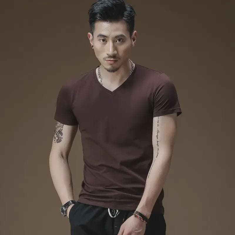 Men's Slim Fit V-Neck Short-Sleeve Cotton T-Shirt, Black L