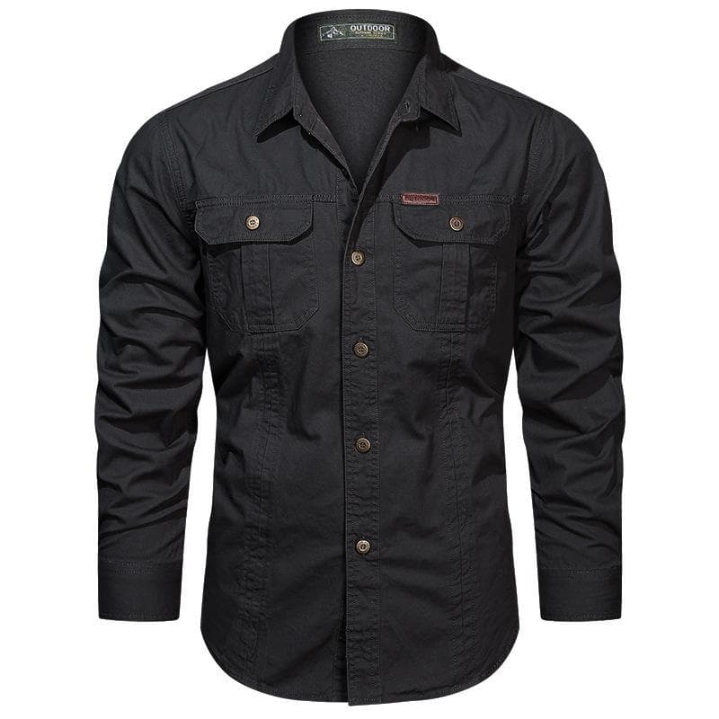 Spring and Autumn Long-sleeved Shirt Men Loose Large Yards In Youth Casual Shirt Outdoor Workwear M black