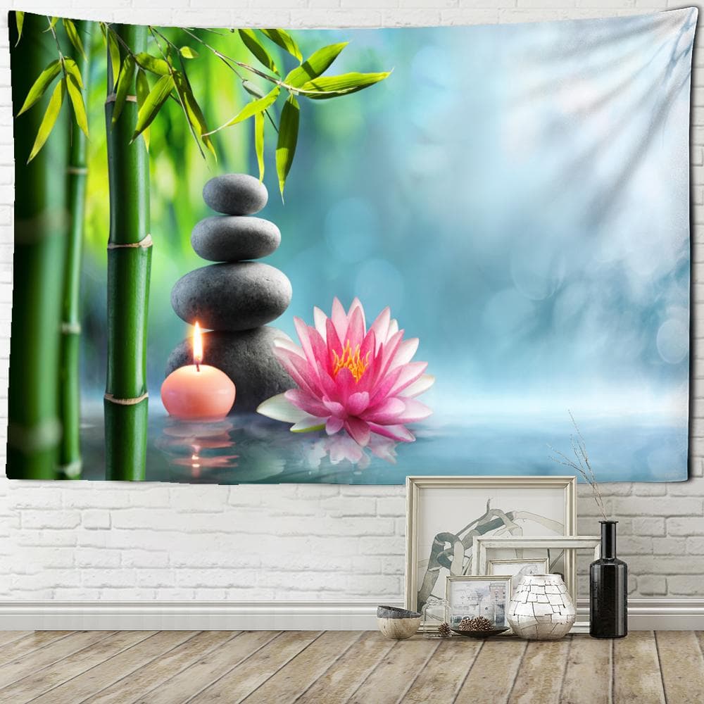 Bamboo Lotus Tapestry Wall Hanging Natural Scenery Bohemian Hippie Witchcraft Art Travel Mattress Home Decor 95x70cm