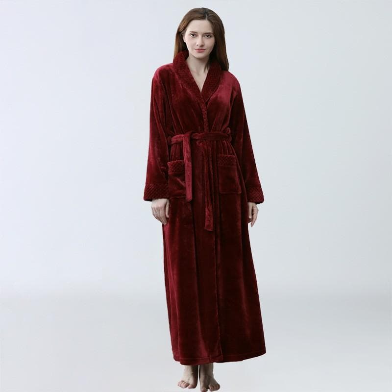 Ladies Soft Bathrobe Autumn Winter New In Women Pajamas Comfortable Sleepwear Female Nightgown Thickened Extended Yukata Flanne M red