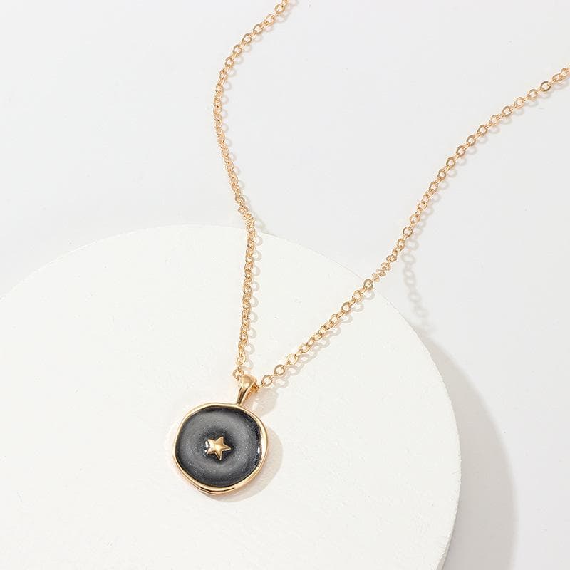 Round Enamel Moon Star Round Pendant Necklaces for Women Long Chain Gold Color Coin Choker Statement Jewelry