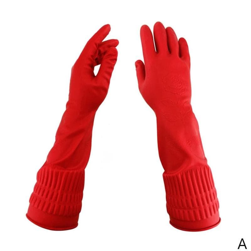 Red Gloves Washing Dishes Cleaning Waterproof Rubber Sleeve Gloves Latex Long Gloves Kitchen Tool S