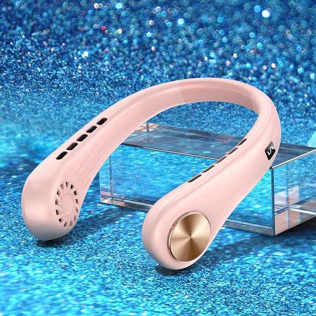 5 Gear 4000mah Hanging Neck Fan Wireless USB Rechargeable Summer Ventilador For Outdoor Cooling Wearable Neckband Leafless Sports pink