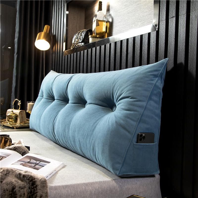 Large Triangular Headboard Wedge Bed Rest Reading Pillow Backrest Positioning Support Bolster Back Cushion with Removable Cover 60*50*20CM blue