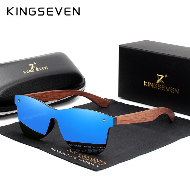KINGSEVEN Natural Wooden Sunglasses Men Polarized Fashion Sun Glasses M blue