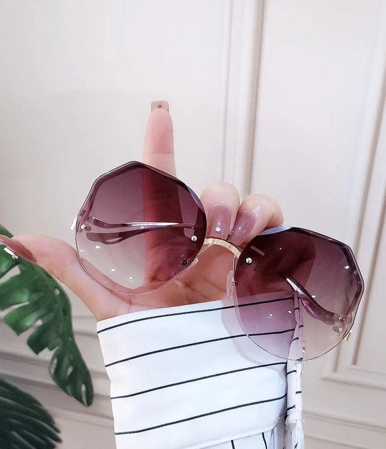 Kottdo Frameless Cut Edge Men and Women Fashion Outdoor Metal Black Gradient Sunglasses purple