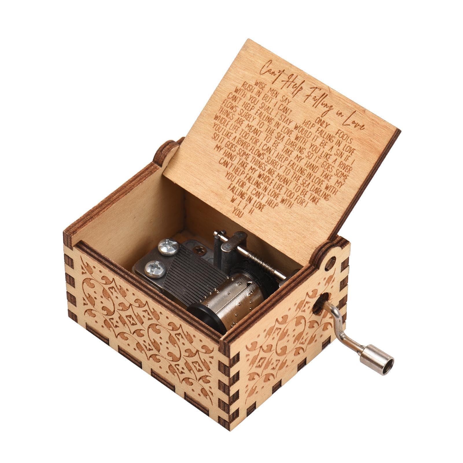 Vintage Wooden Music Box Palm-size Hand Crank Wood Case Musicbox Beautiful Carved Wooden Musical