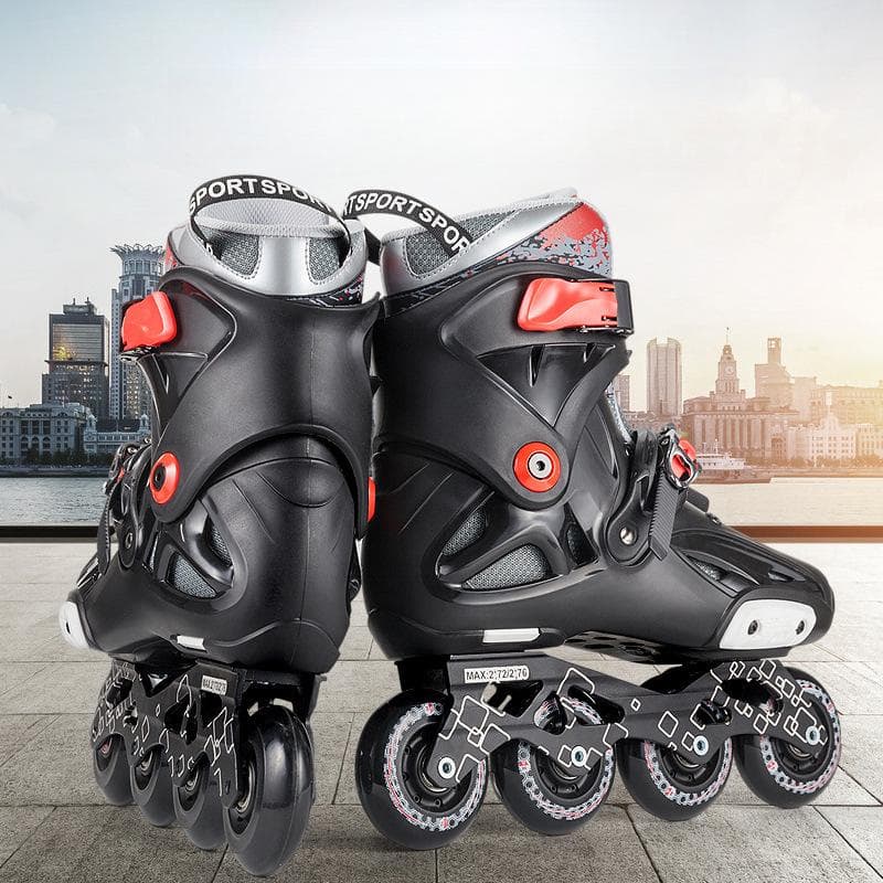 Children's Men's and Women's Adjustable Roller Skates Straight-wheel Fancy Flat Skates Adult Beginner Single-row Skates 39-40 black