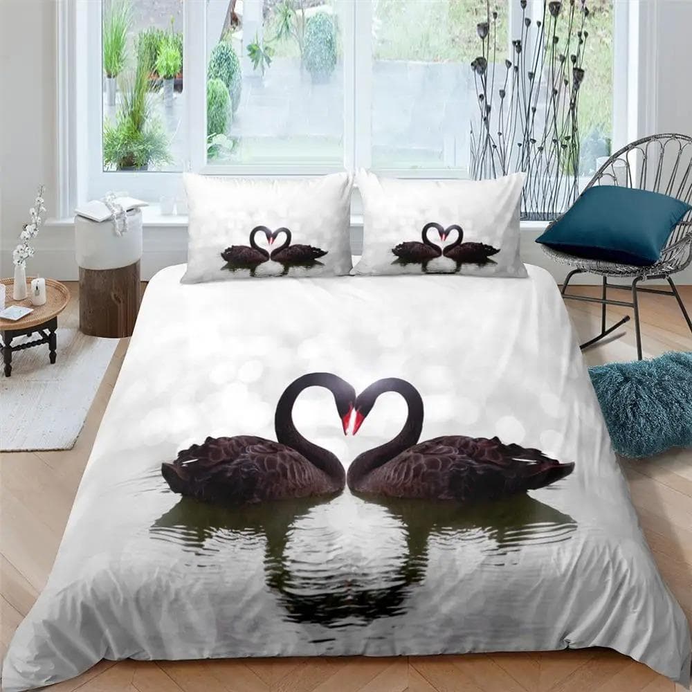 Swan Duvet Cover Set Black Swan Lake Comforter Cover Microfiber Twin Size Bedding Set For Kids Teen King Size 23pcs Quilt Cover 70x133cm 2pcs