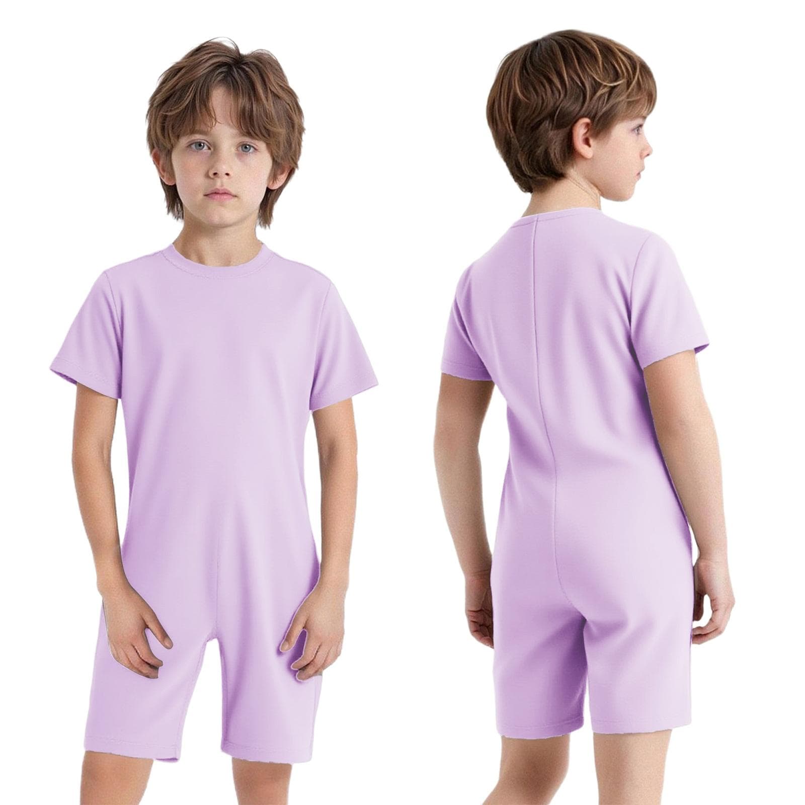 Special Needs Adaptive Clothing for Children Girls Boys Anti-Strip Romper Short Sleeve Zip Back Jumpsuit 15-16 Years lavender