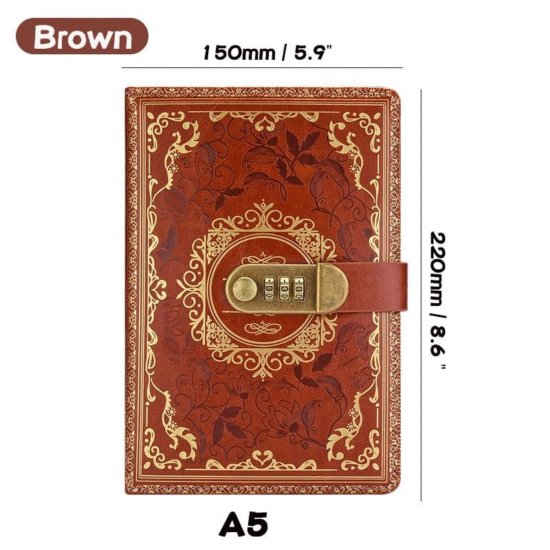 Retro Password Notebook PU Leather Journal With Lock A5 Diary Notebook School Stationery Student Notepad brown