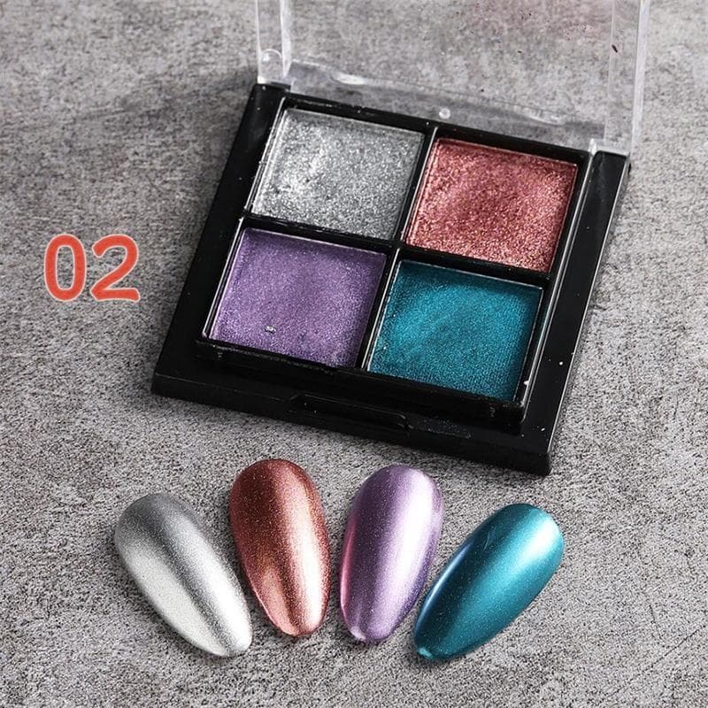 1Box 4 Colors Palette Mirror Effect/Aurora Nails Chrome Solid Nail Powder