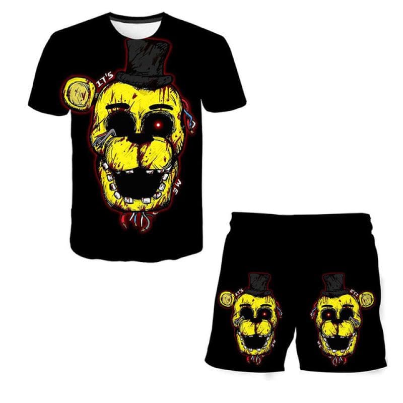 2pcs Sets Boys Girls 3D print FNAF clothes Suits Summer Fashion Short Sleeve T-shirts + Short Pants Clothing Outfits 4-14 Years 110