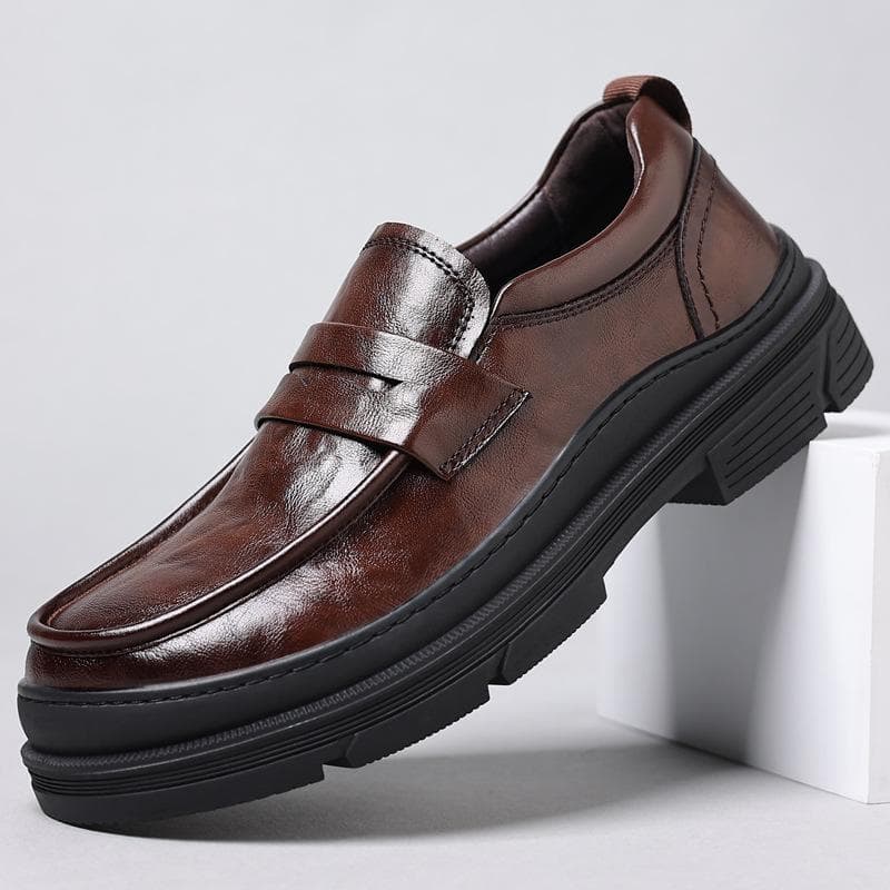 Men's Leather Shoes Spring and Autumn Trend Casual British Style Small Leather Shoes Middle-aged Dad's Hand-scratched Leather Business 44 brown