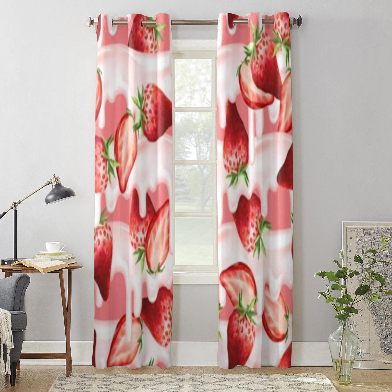 Red Strawberry Window Curtain For Living Room Bedroom Decoration Curtains Luxury Kitchen Valance Curtains 135W x 60H(cm) x1