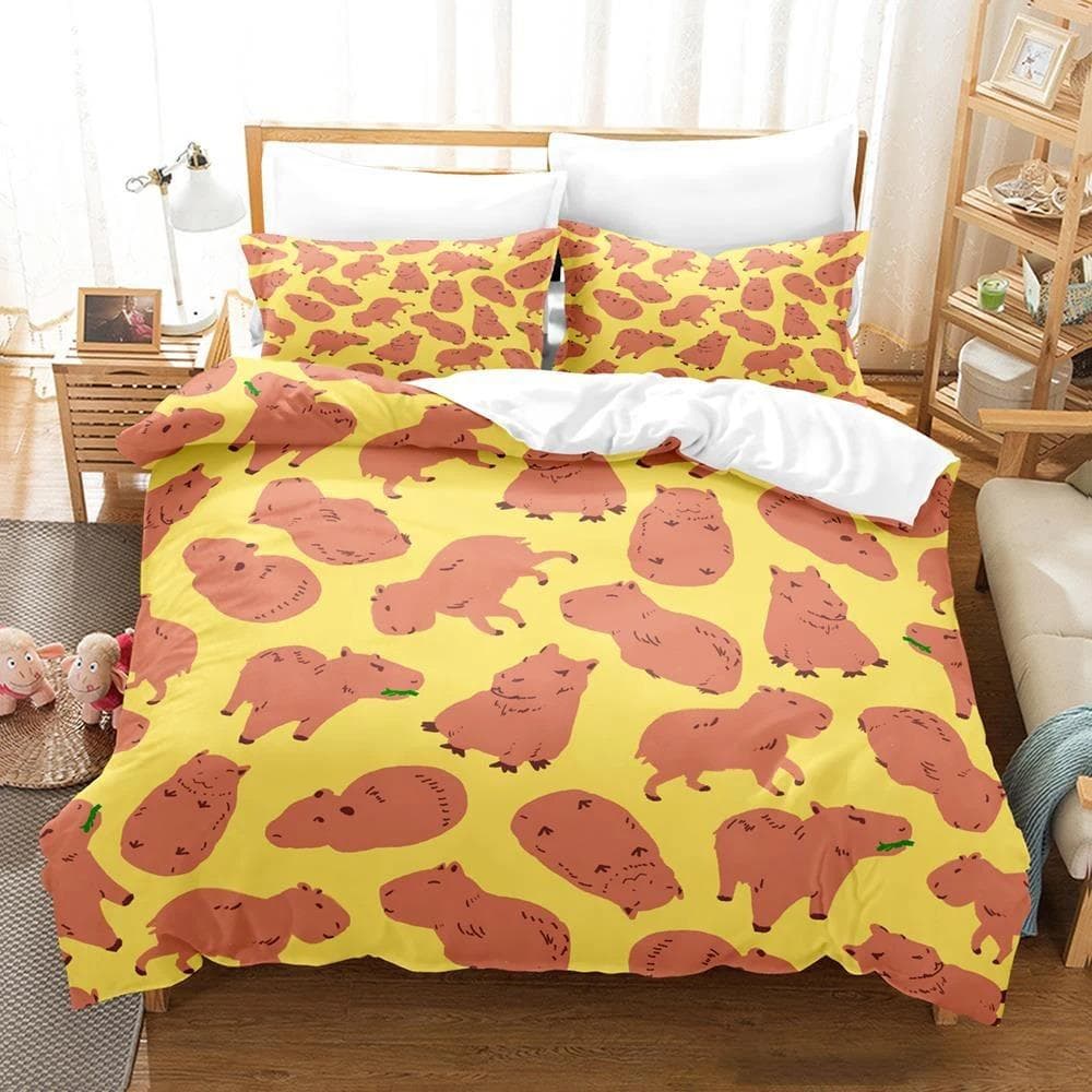 Kawaii Capybaras Bedding Set Single Twin Full Queen King Size Bed Set Aldult Kid Bedroom Duvetcover Sets 3D bed cover set 70x133cm 2pcs