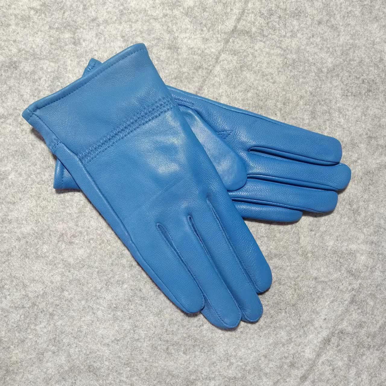 Women's Genuine Leather Winter Cycling Sheepskin Gloves - Korean Style One Size light blue