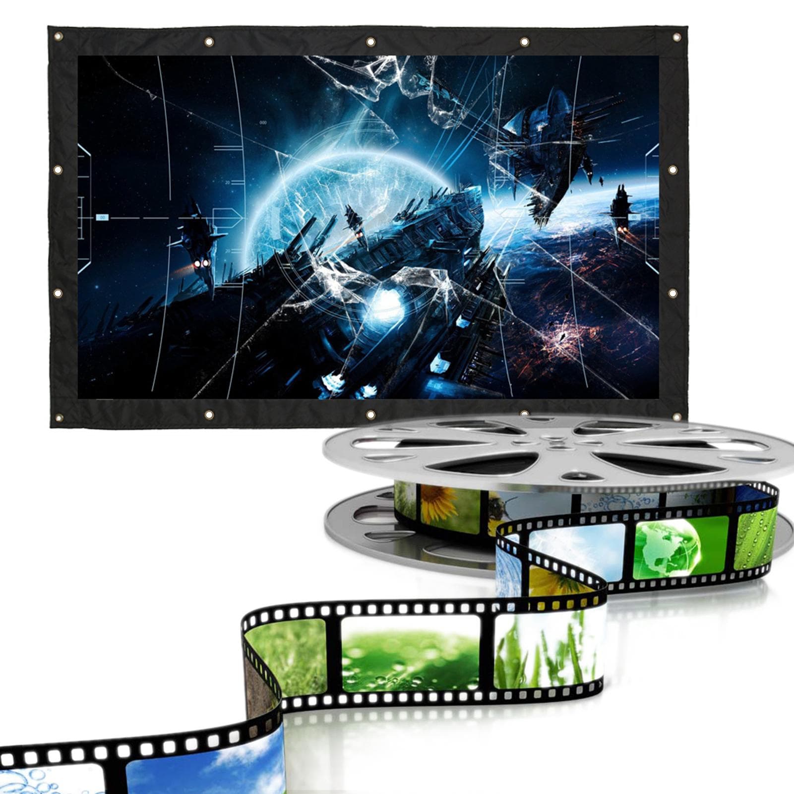 150 Inch 16:9 Indoor Outdoor Film Theater Movie Projection Screen Curtain Projector Matte White 120 inches