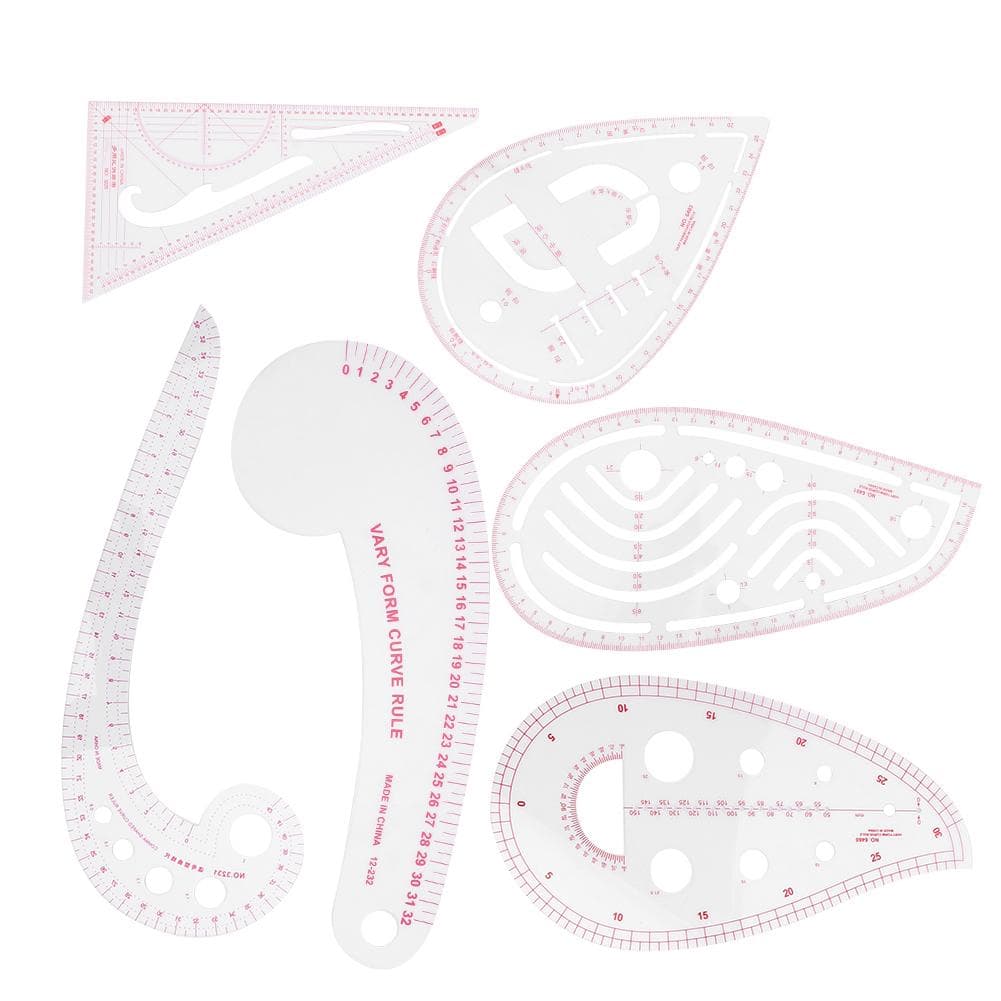 6PCs Clothing Ruler Sewing Tool Set Multifunctional Lightweight Tailor Tools Plastic for Clothing