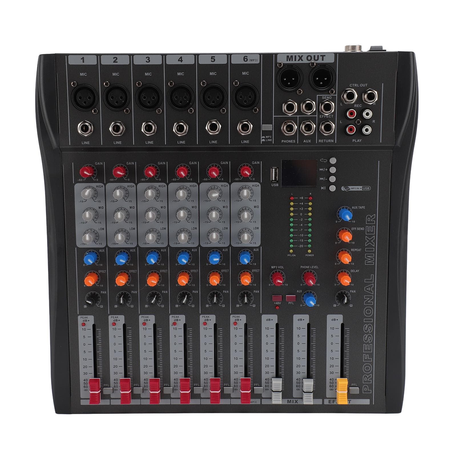 6 Channel Sound Mixer Professional USB Bluetooth Live Sound Card for PC Recording Podcasting Live US Plug