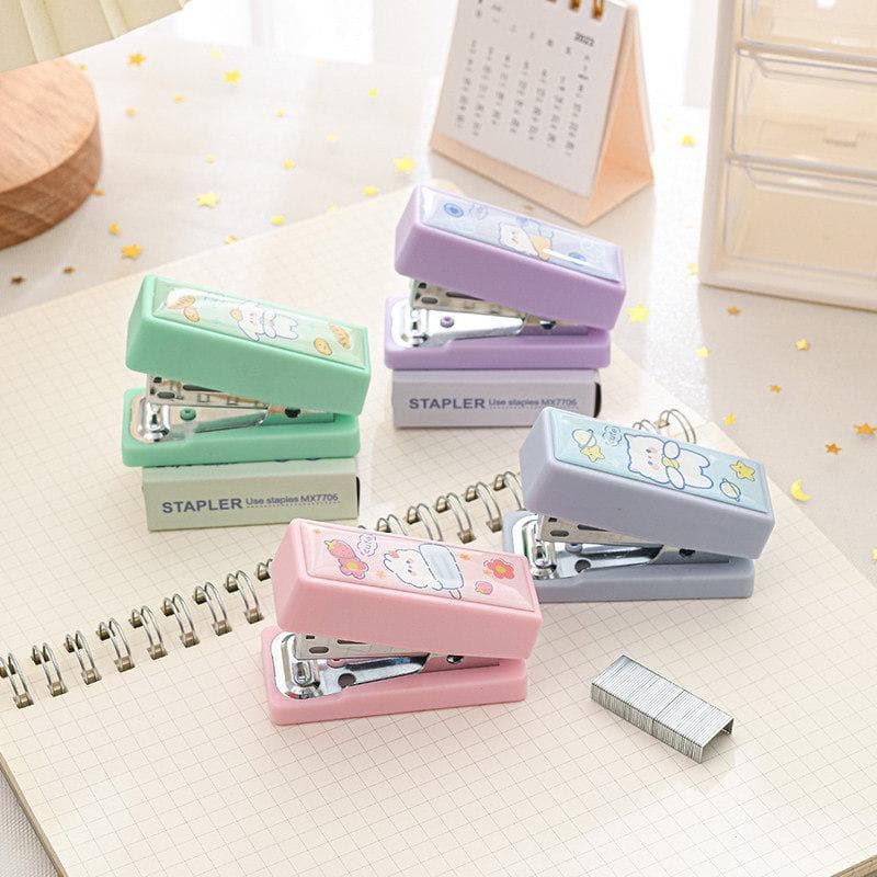 Mini Stapler Set with Staples Cute Rabbit Bear Paper Binder Stationery Office Binding Tools School Supplies pink
