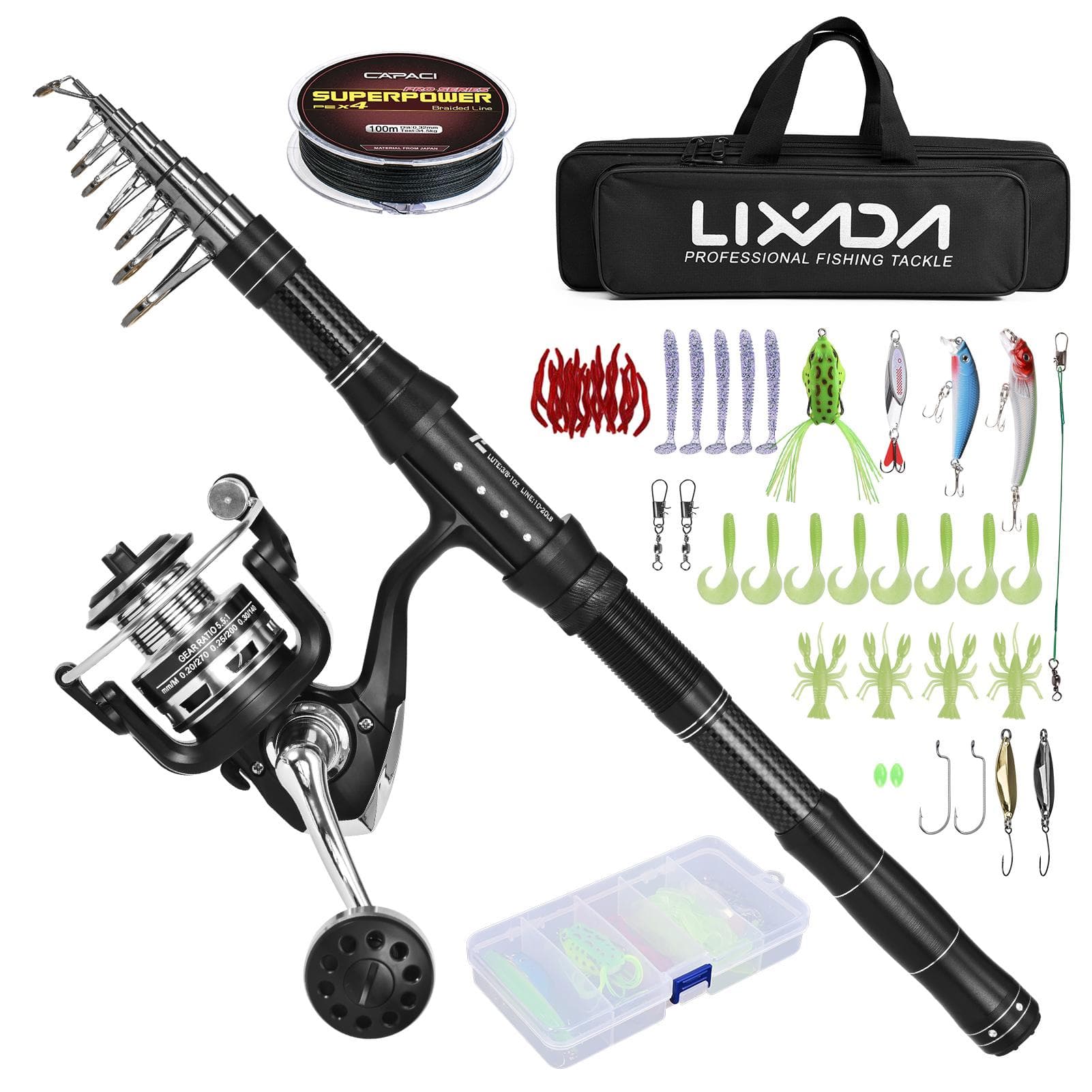 Fishing Rod and Reel Combos Telescopic Fishing Pole with Spinning Reel Combo Kit Fishing Line Lures 270