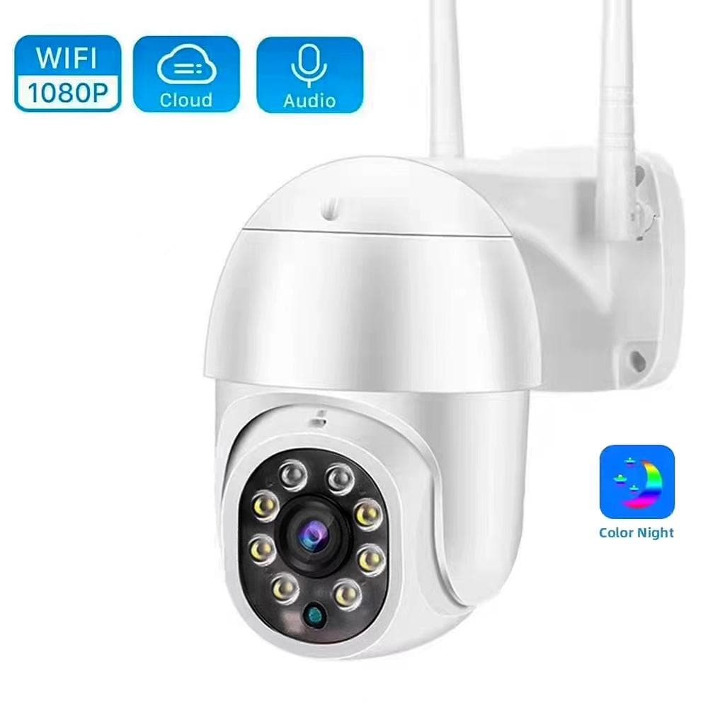 2MP WiFi Camera Home Wireless PTZ Camera Outdoor Waterproof Camera Two-way Voice US Plug white
