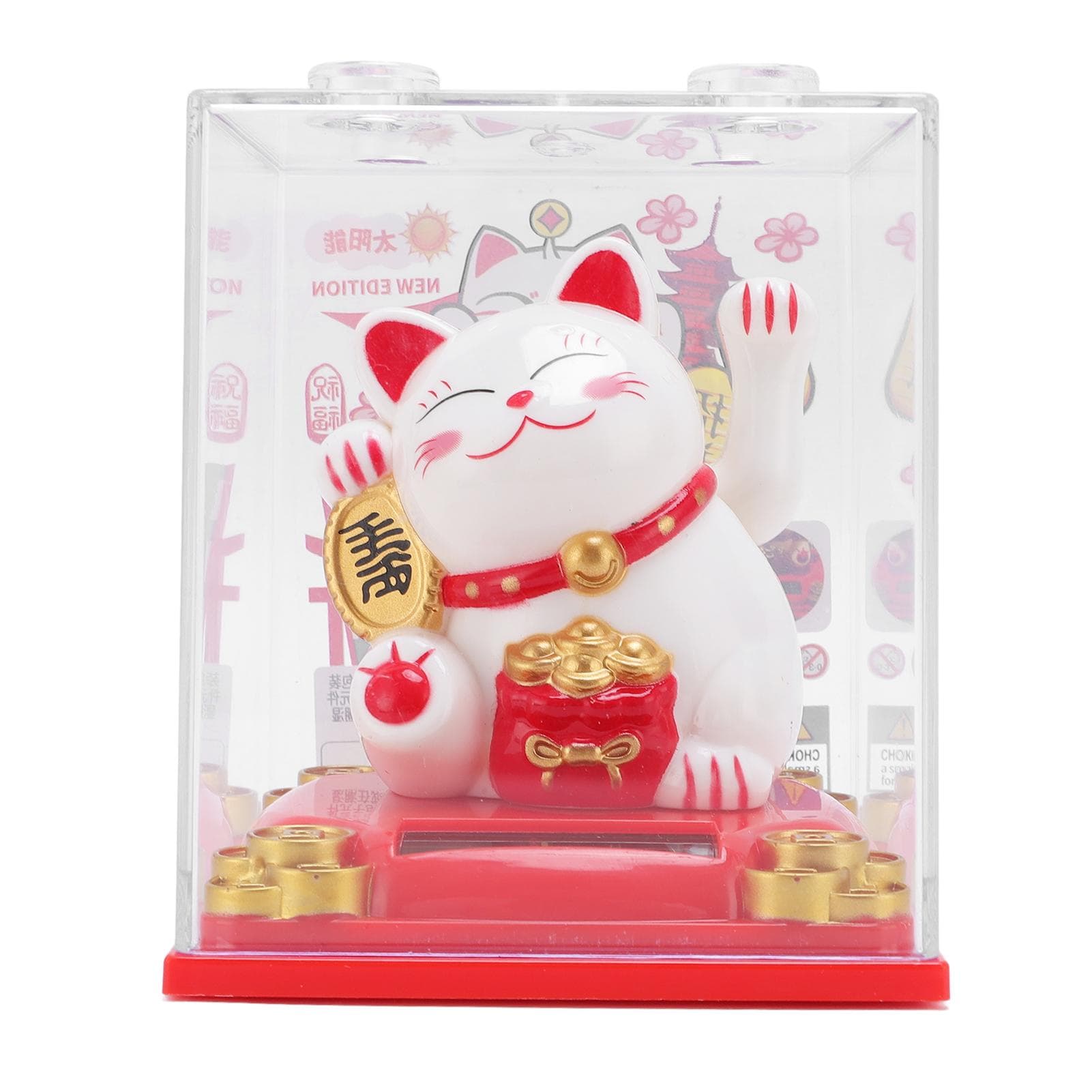 Solar Lucky Cat Statue Light Sensing Waving Arm Fortune Cat Ornament for Desk Decoration Or Home white