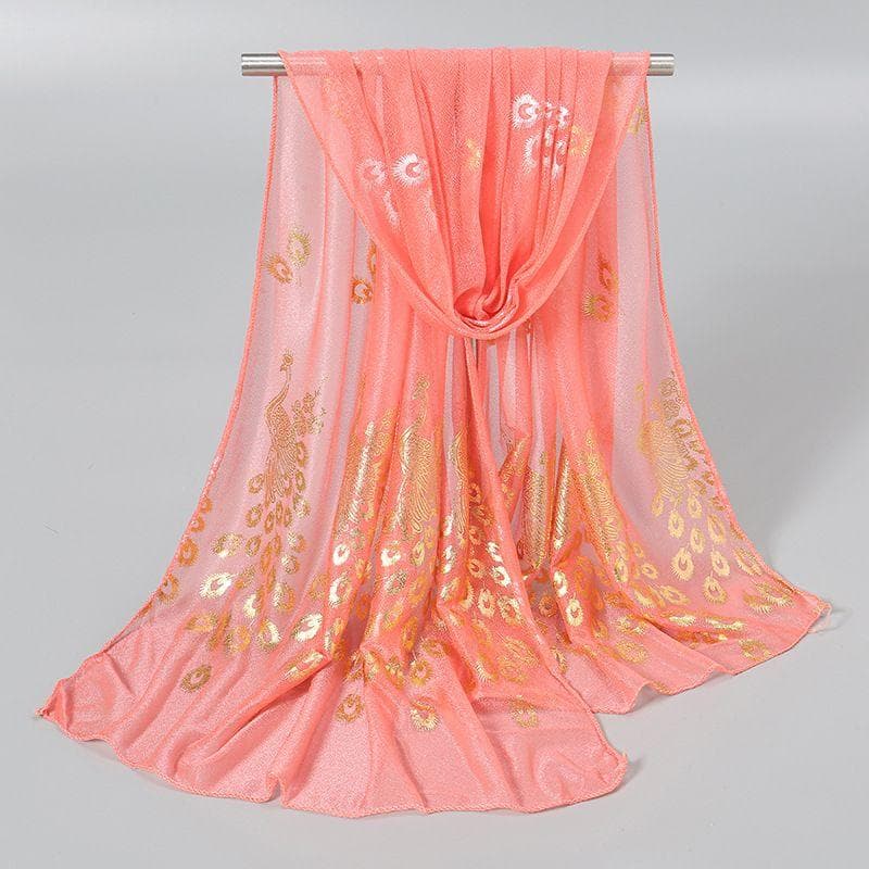 Peacock Thin Sequin Hot Stamping Beauty Scarf Women's Scarf Long Headband Versatile Fashion Scarf Shawl watermelon red