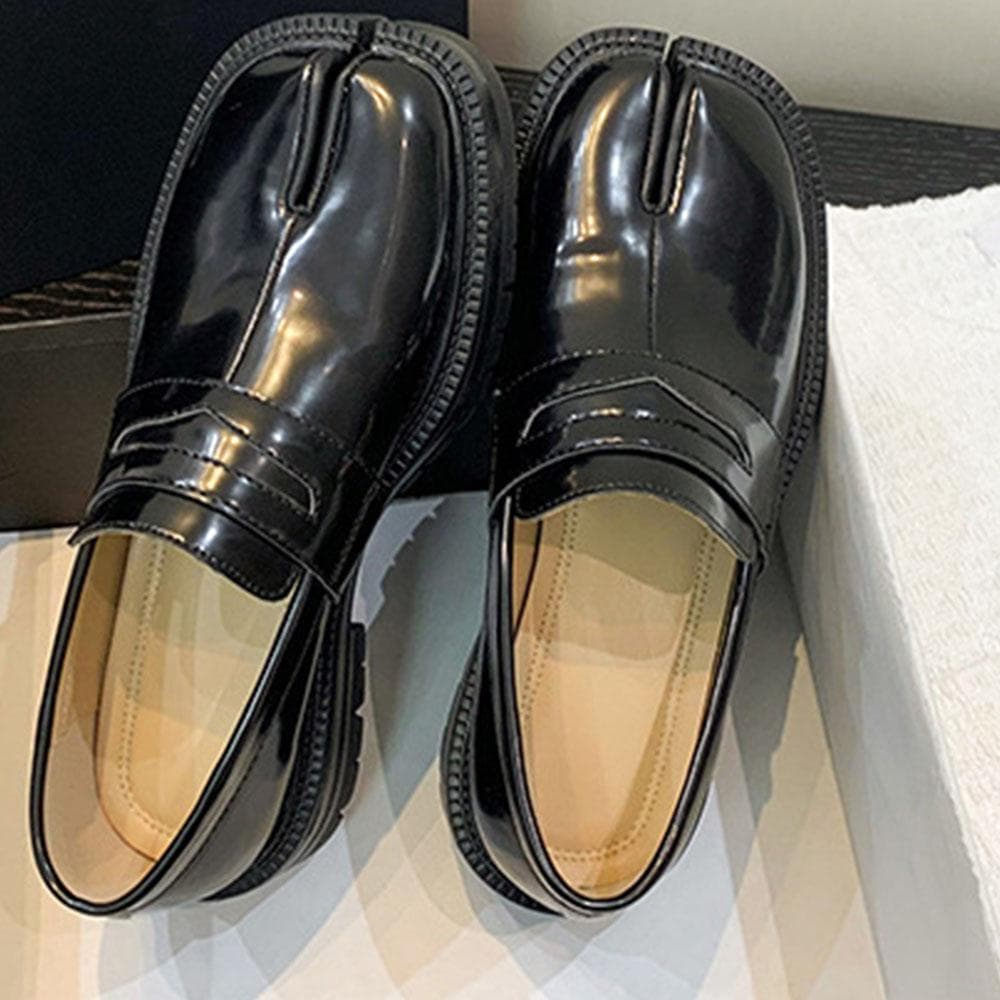 Split Toe Loafers for Women and Men Tabi Shoes Platform Chunky Heel Loafers Business Casual Leather Shoes Plus Size 46 38