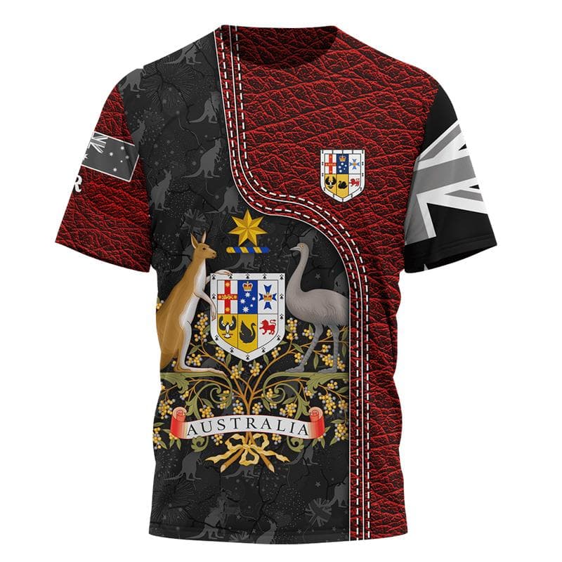 Australian Flag Kangaroo Aboriginal Painting 3D Printed Summer Men's Short-Sleeved Round Neck Daily Comfortable Outdoor T-shirt XXXXXL