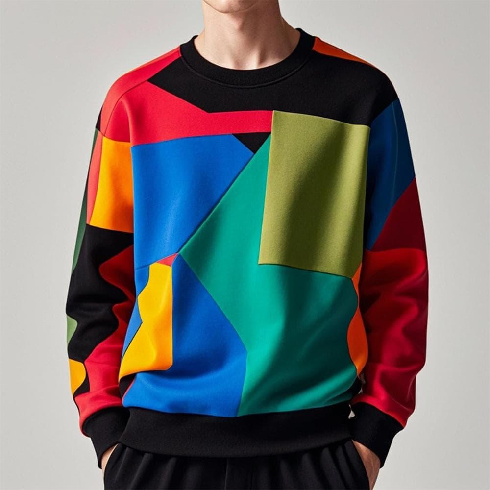 Autumn Pullover Sweatshirt For Men Geometry Graphic Print Long Sleeve Tops Oversized O-Neck Golf Pullover Casual Male Sweatshirt L