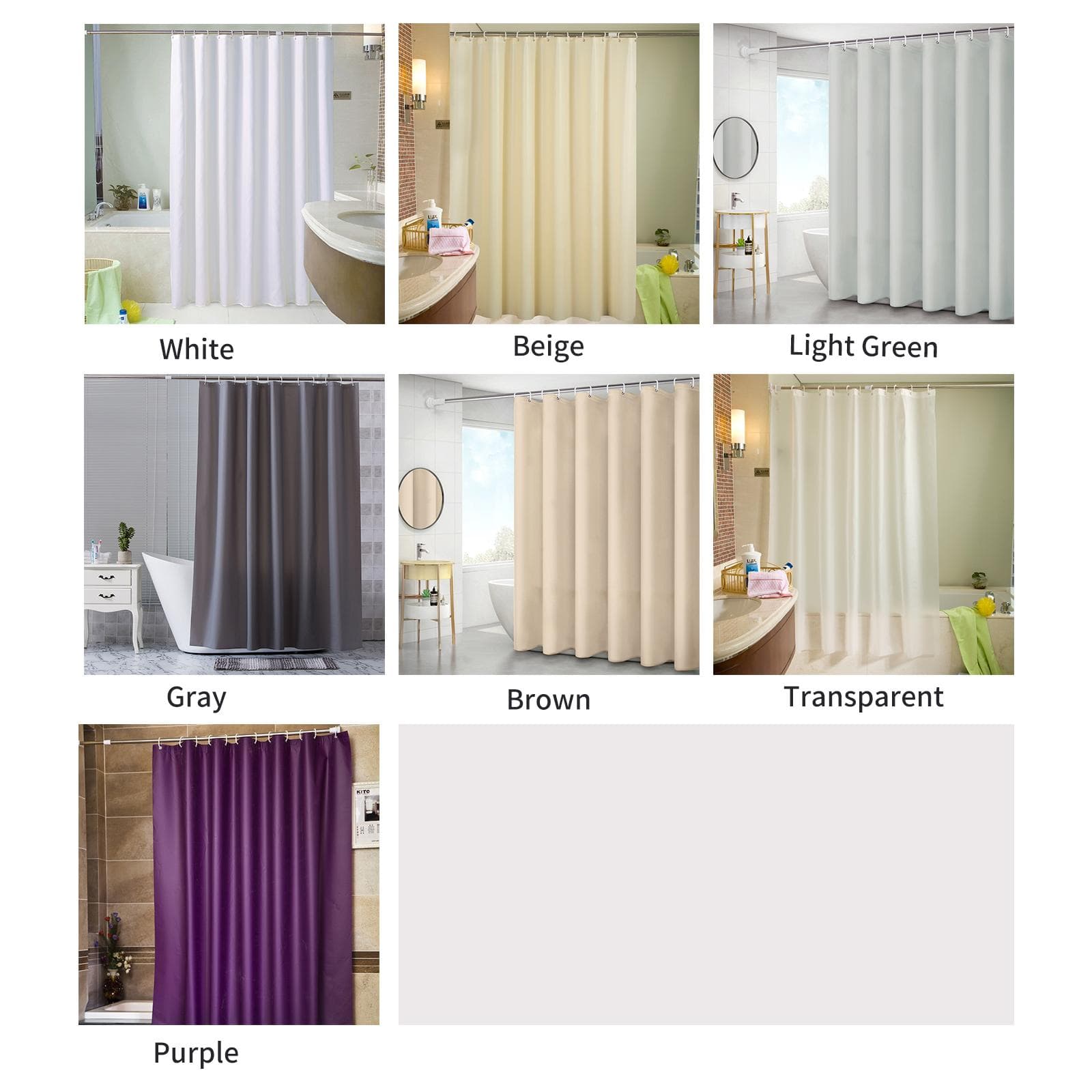 Solid Shower Curtain 6 x 6 FT Bath Curtains With 12 Metal Grommets and Hooks Waterproof PEVA white