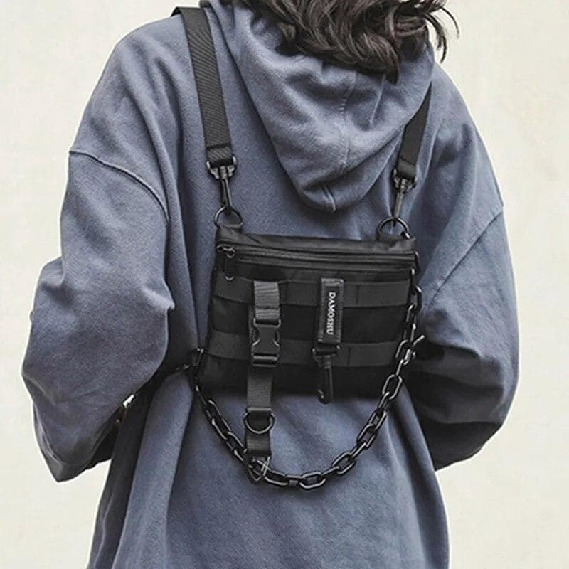 Functional Tactical Chest Bag For Unisex Fashion Bullet Hip Hop Vest Streetwear Bag Waist Pack Woman Black Wild Chest Rig Bag black