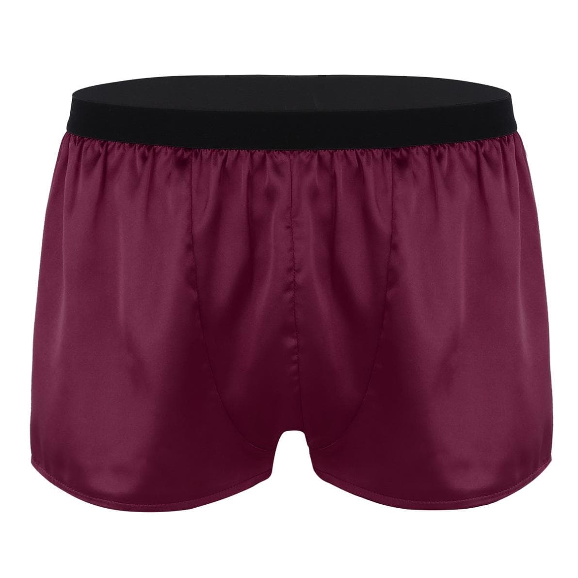 Men's Boxer Briefs Trunks Underwear Silk Satin Basic Boxers Shorts Underpants L wine red