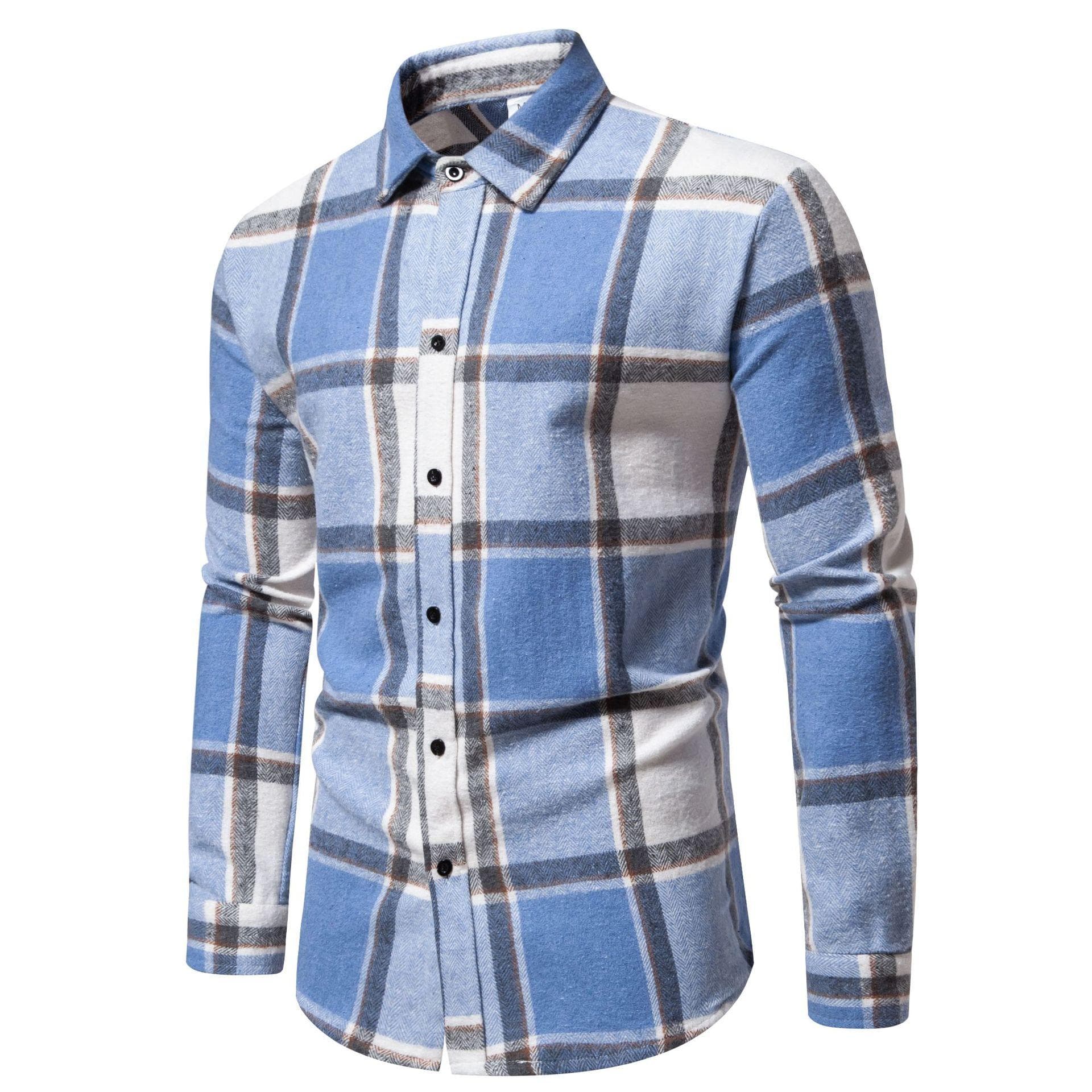 Men's Classic Retro Plaid Shirts Long Sleeve Shirt Jacket Casual Business Plaid Shirt for Men Lightweight Work Lapel Shirts XL sky blue