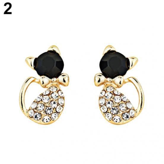 Elegant Women's Cute Cat Crystal Rhinestones Alloy Ear Studs Earrings Jewelry one size