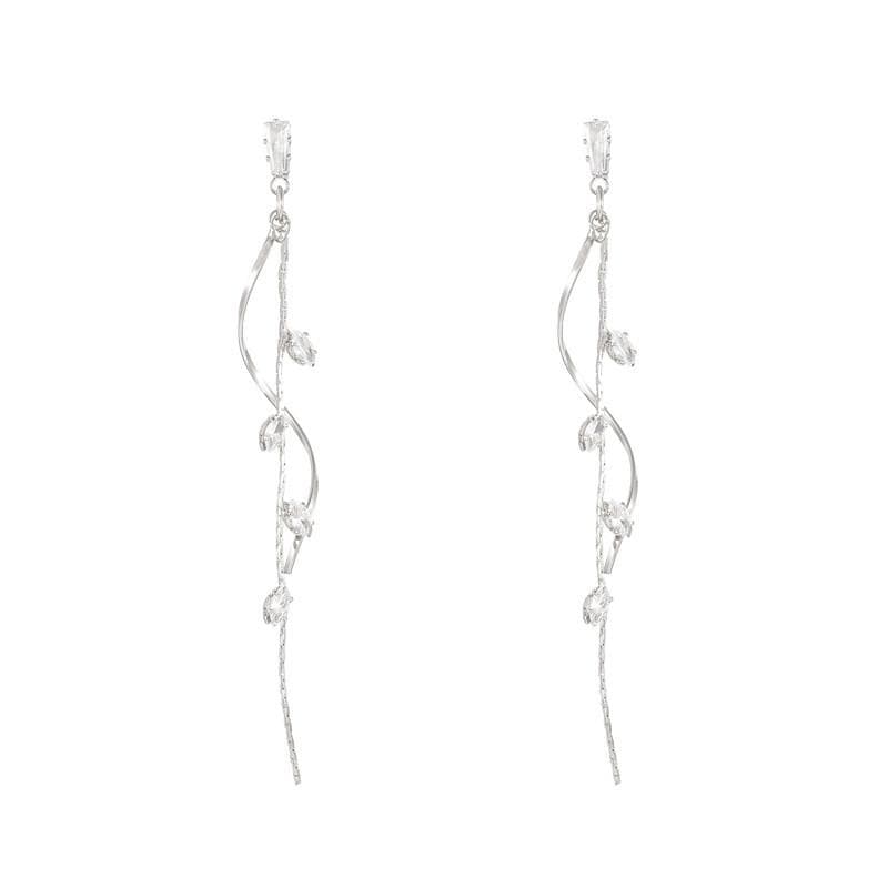 French Style Light Luxury Long Tassel Earrings Feminine Style Rotating Twisted Earrings silver