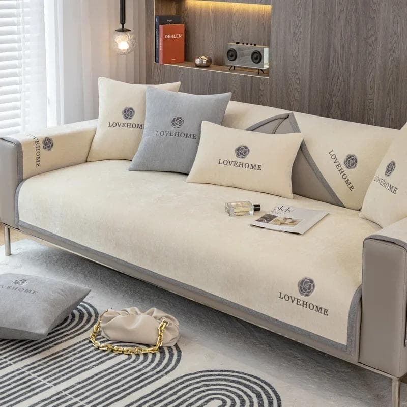 1PC Rose Embroidery Chenille Sofa Cover L Shape Sofa Cushion for Living Room Chaise Longue Couch Towel Furniture Protector Home 70x70cm 1pc