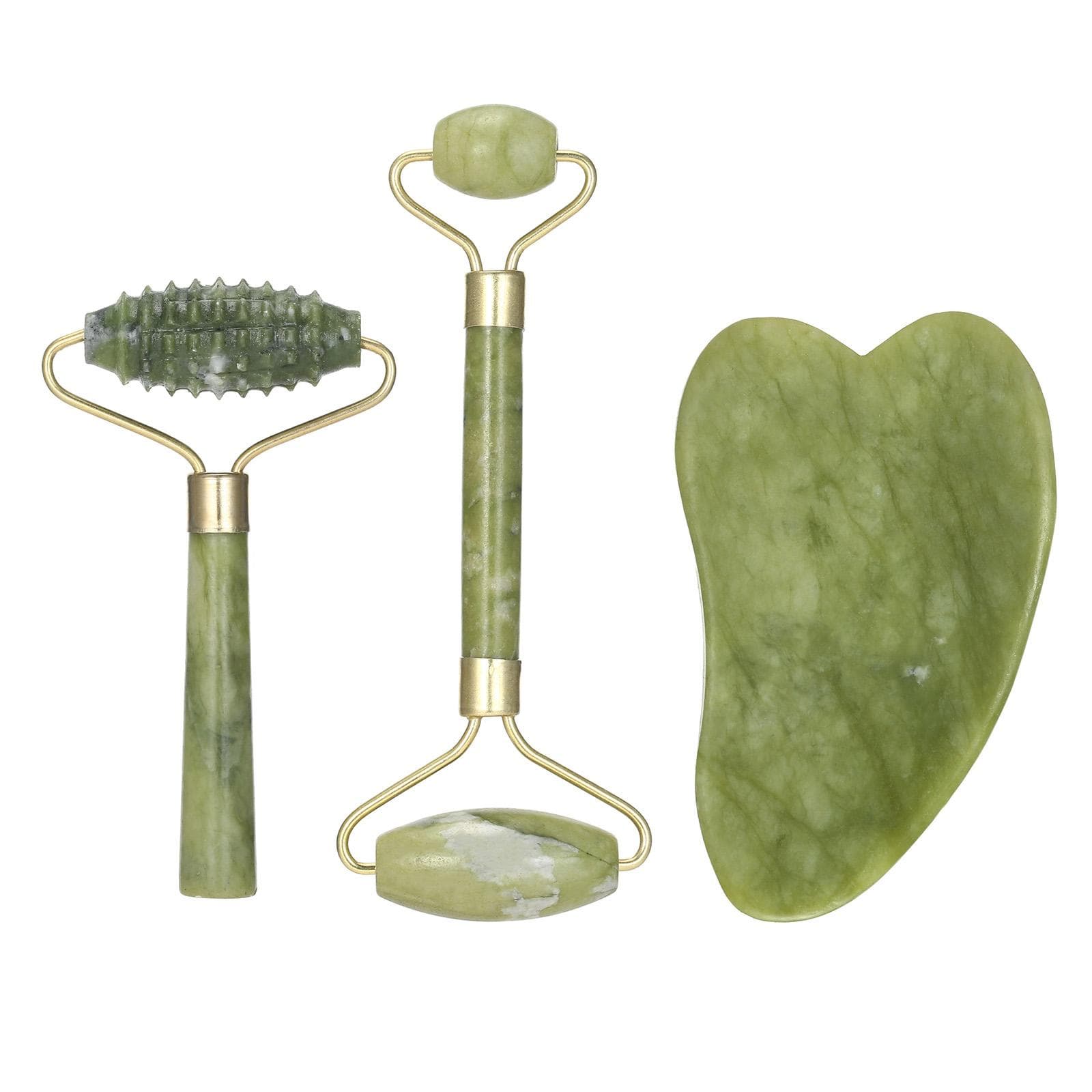 Jade Roller Set Jade Face Rollers & Scraper for Skin Care Anti-aging Face Eye Neck Beauty Roller green