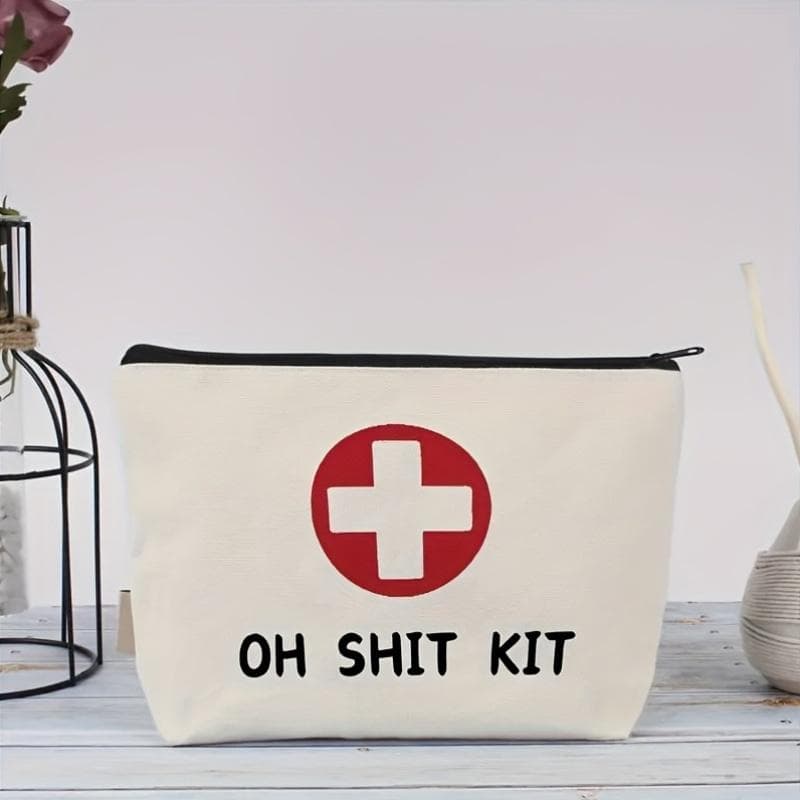 1Pc First Aid Simple Aesthetic Cosmetic Bag Durable And Stylish Zipper Portable Women'S Cosmetic Bag Suitable For Daily Use white