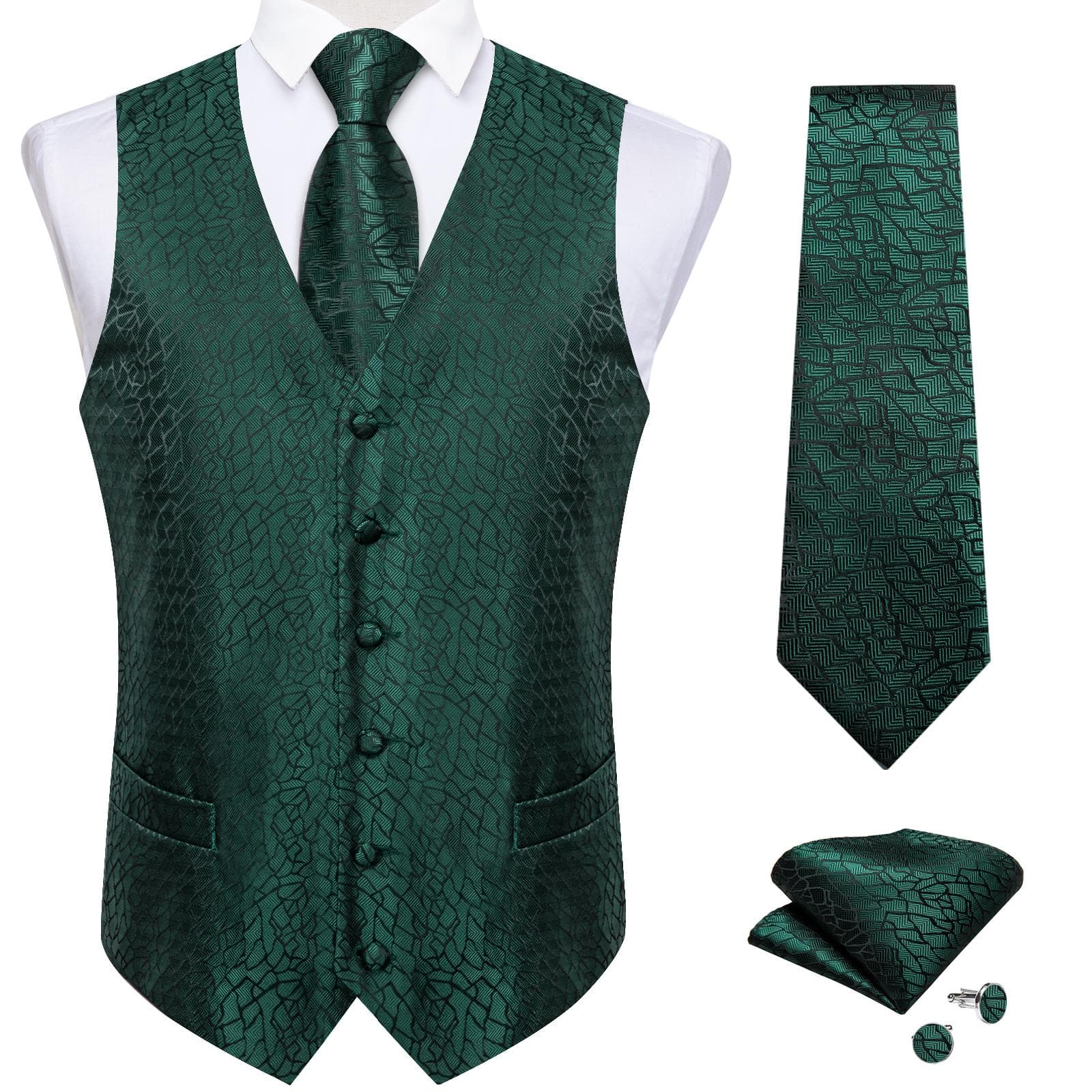 Dibangu Mens Yellow Paisley Vest Suit Waistcoat Hanky Cufflinks Tie Set Wedding L