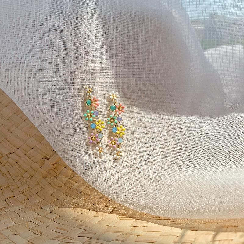 Korean Style Daisy Flower Drop Earrings For Women Trendy Colorful Sweet Sunflower Long Earrings Girls Daily Party Jewelry Gift