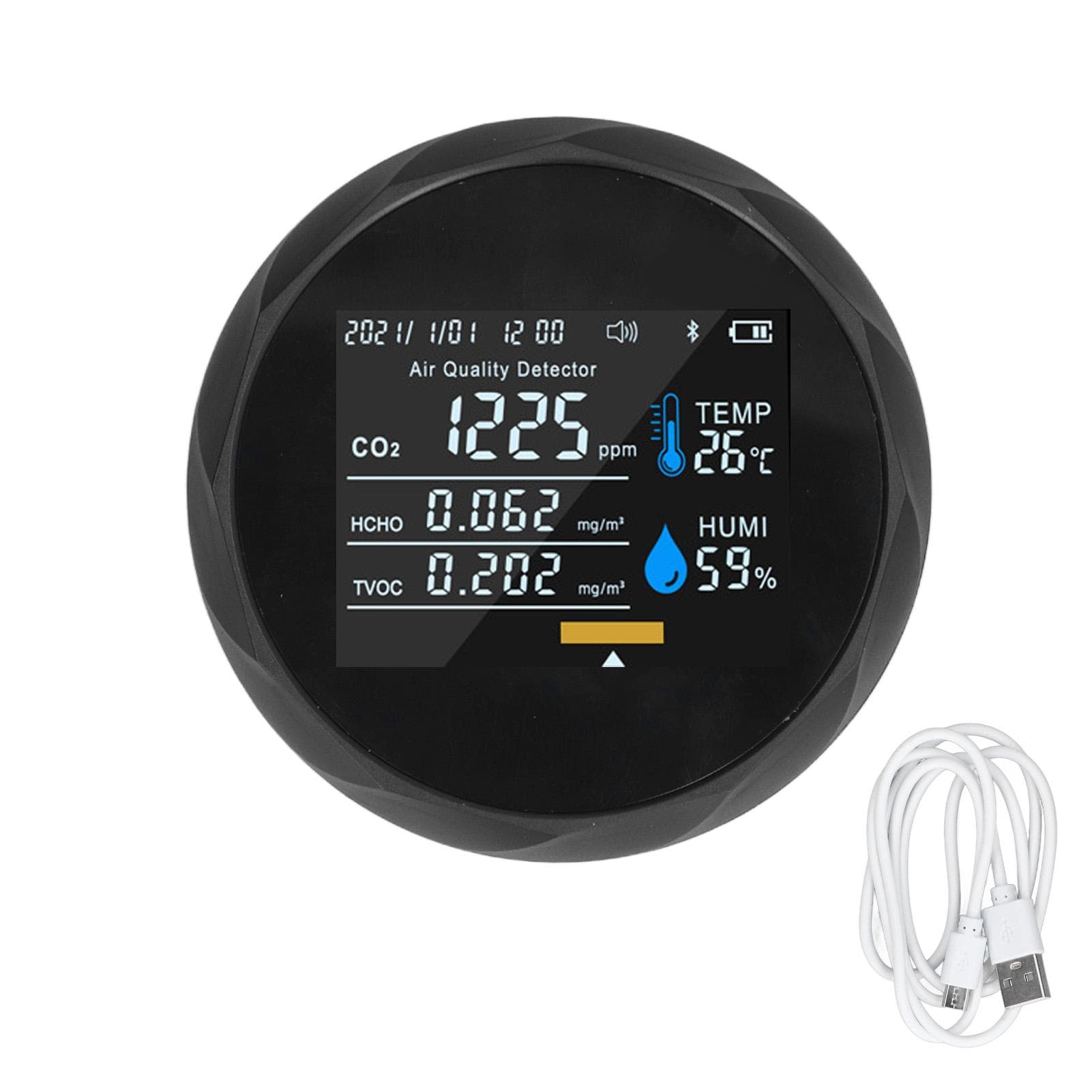 Air Quality Monitor Real Time Intelligent Color Screen Display USB Charging Portable Digital Air black